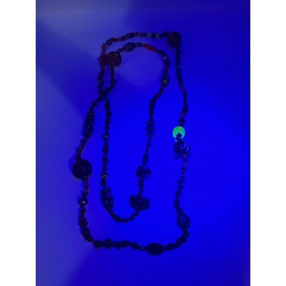 Artisan Natural Stone Amber Copal Uranium Vaseline Glass Long Beaded Necklace - Picture 8 of 13